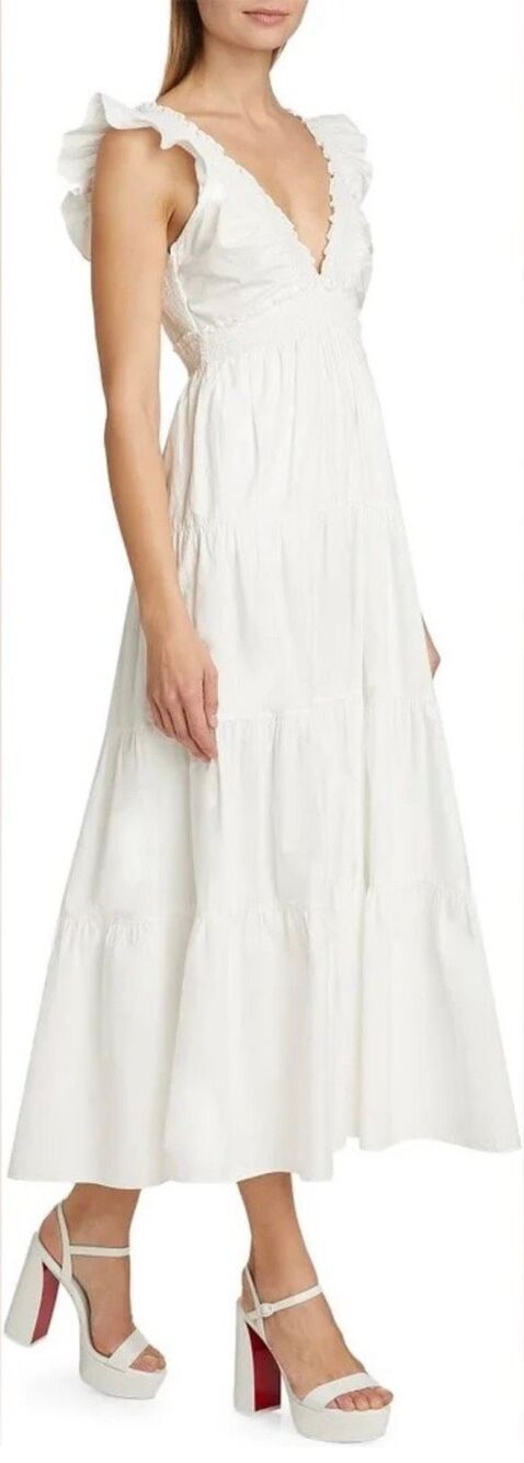 LoveShackFancy Arnene Midi Dress S White - Picture 2 of 12